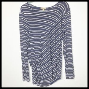 Democracy Asymmetrical Striped Blue & White Top Size XL. NWOT